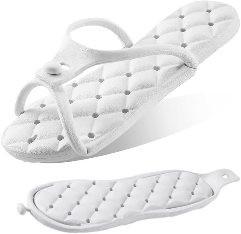Foldable Travel Shower Shoes with Holes,Dry Quickly Non Slip Bath Slippers,Portable Hotel Lightweight Sandals for Spa Nail Salon Beach Pool Gym