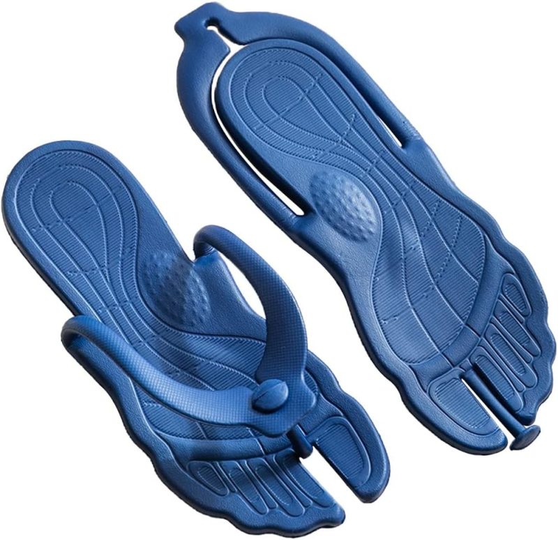 Foot Arch Massage Slippers for Men and Women Foldable for Air Travel Ultra-Lightweight Hotel Pool Gym Bath Beach Non-Slip Dark Blue