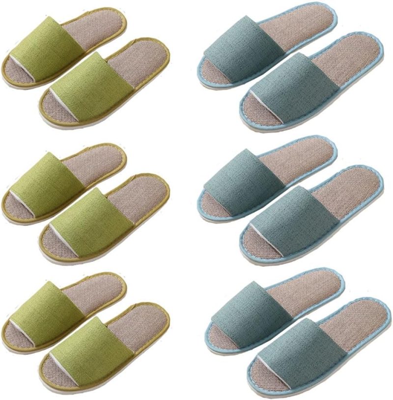 5-6 Pairs Spa Slippers, Non Slip Disposable Slippers for Guest, Washable Foldable Indoor Slippers, Open Toe Linen Spa Slippers for Women Men