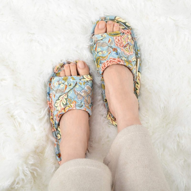 Floral Velvet House Slippers for Women, Lightweight Open Toe Washable Portable Foldable Comfortable Guest Hotel Travel Airplane Spa Slippers - Image 2