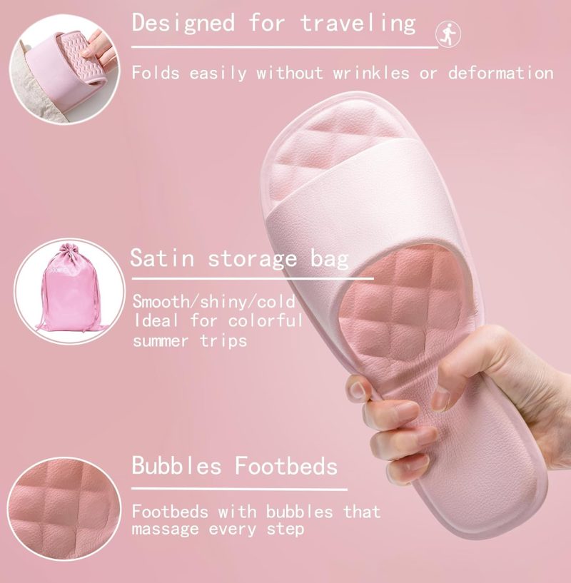 Foldable Travel Slippers with Satin Storage Bag, Non Slip Shower Shoes Lightweight Hotel Slippers Space Saving Business Trips Slippers for Women and Men - Image 2