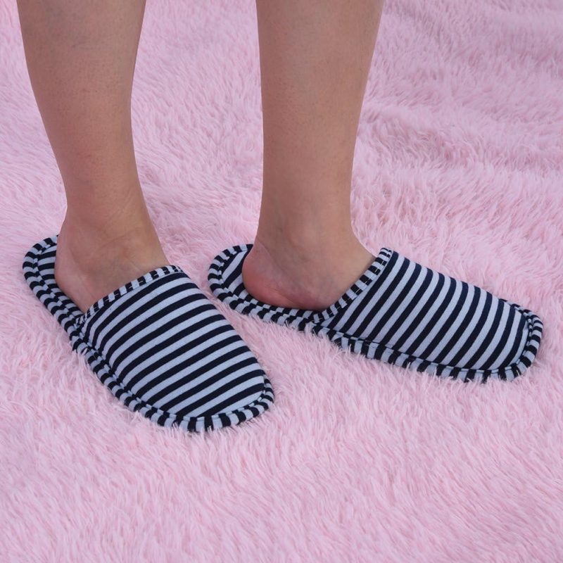 Foldable Travel Slippers - Soft Cotton Anti-slip, SPA/House/Guest Slippers for Family,Hotel,Portable,Not Disposable,Men & Women (Blue stripes) - Image 2