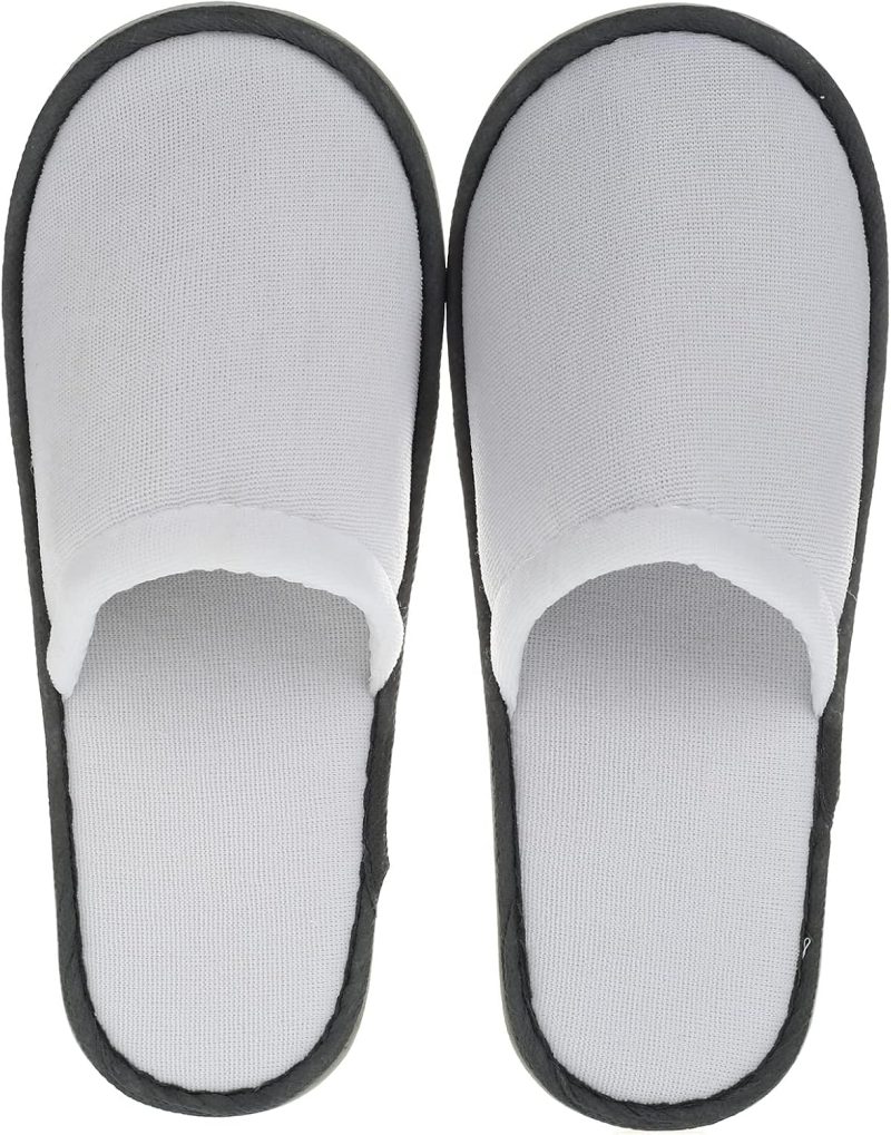 10 pair Unisex Disposable Slippers Portable Foldable Hotel Travel Slippers Party Family SPA Slippers (Medium, White, 9) (Grey edge 5mm thick sole)