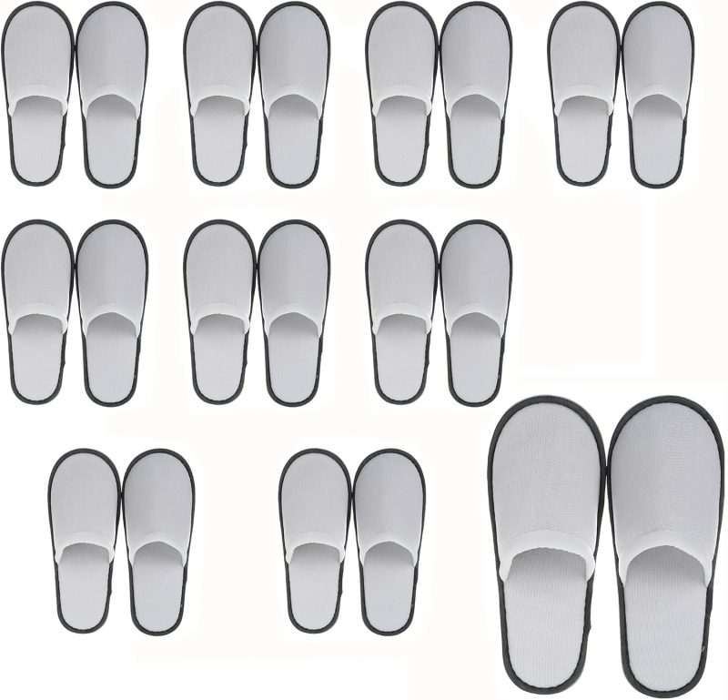 10 pair Unisex Disposable Slippers Portable Foldable Hotel Travel Slippers Party Family SPA Slippers (Medium, White, 9) (Grey edge 5mm thick sole) - Image 2